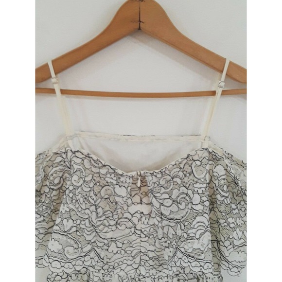 Womens Franchesca's Lacy Ivory & Black Off the Shoulder Spring Short Dress - Picture 5 of 6